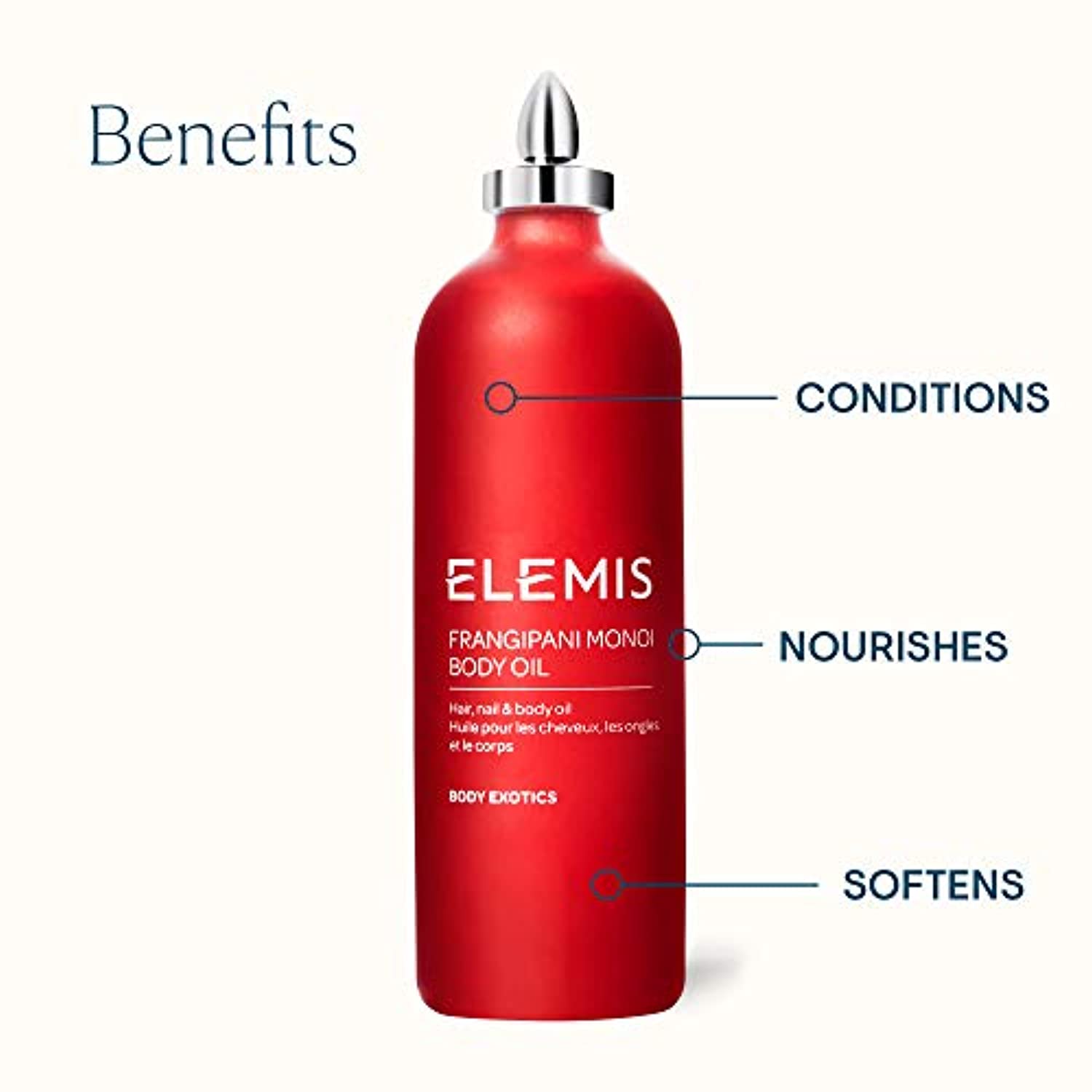 ELEMIS Frangipani Monoi Body Oil | Luxurious, Ultra-Hydrating Body Oil Deeply Nourishes, Conditions, and Softens Hair, Skin, and Nails | 100 mL