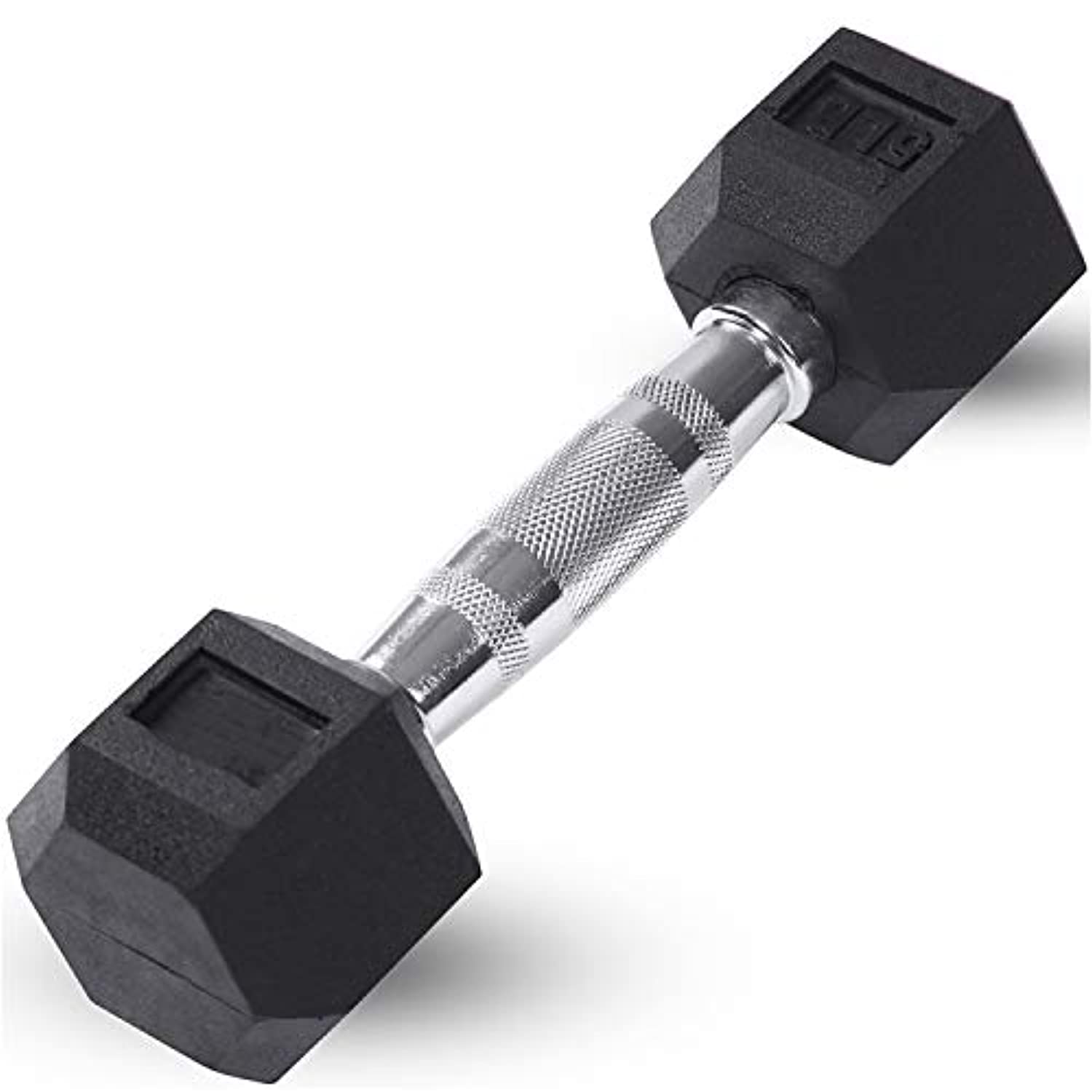 JFIT Rubber Hex Dumbbell 5 LB Single - Hex Shaped Heads to Prevent Rolling and Injury - Ergonomic Hand Weights for Exercise, Therapy, Building Muscle, Strength and Weight Training