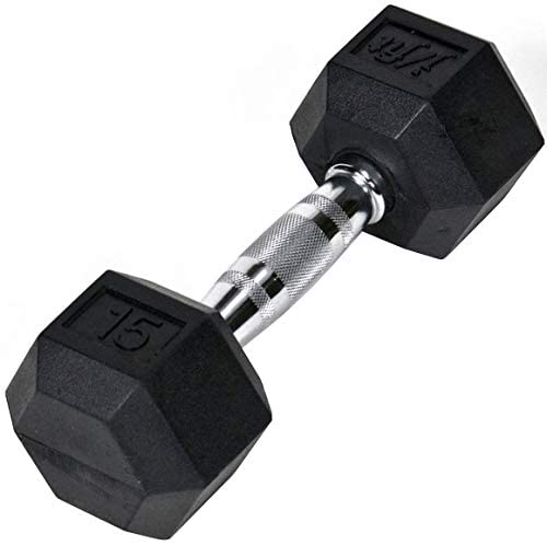 JFIT Rubber Hex Dumbbell - 15 Size, Single and Pair Options, 4-50lbs - Shaped Heads Prevent Rolling and Injury - Ergonomic Hand Weights for Exercise, Therapy, Muscle, Strength and Weight Training