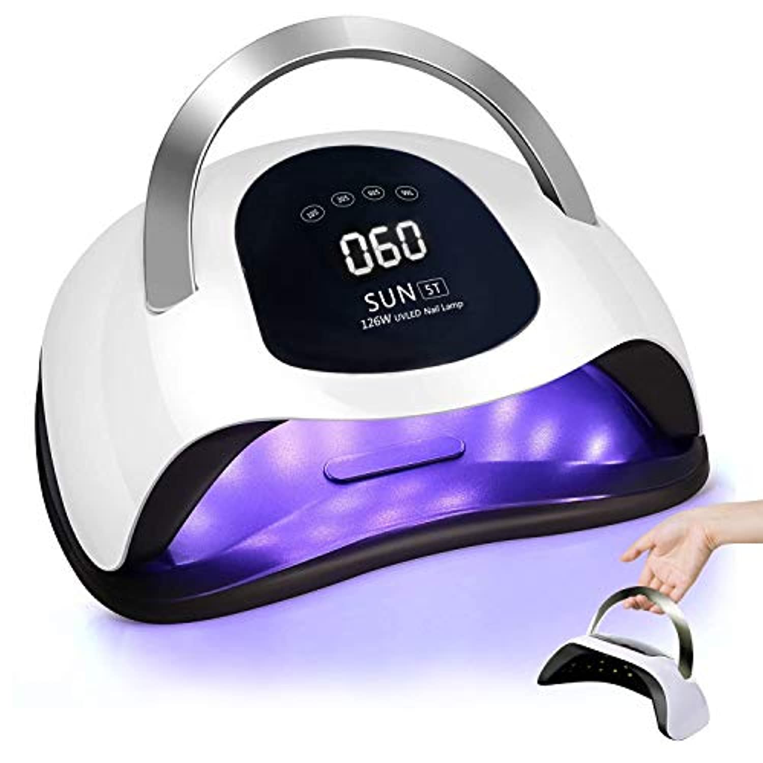 126W UV LED Nail Lamp, Hirsrian Handle Nail Dryer with 4 Timers Professional Nail Polish Curing Lamp Art Tools with Automatic Sensor