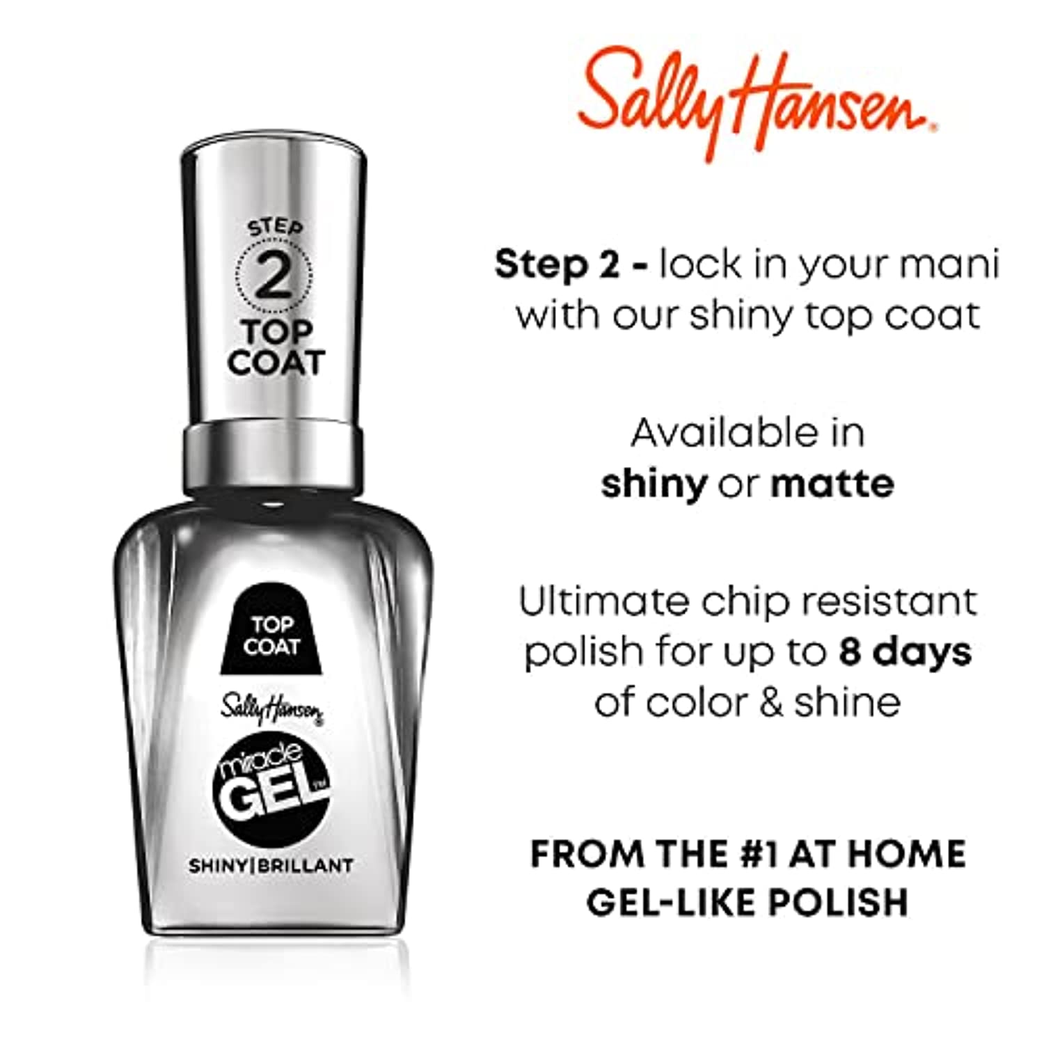 Sally Hansen Miracle Gel Nail Polish Shiny Top Coat, 101 Miracle Gel 3.0 Shiny Top Coat, 0.5 Fl Ounce