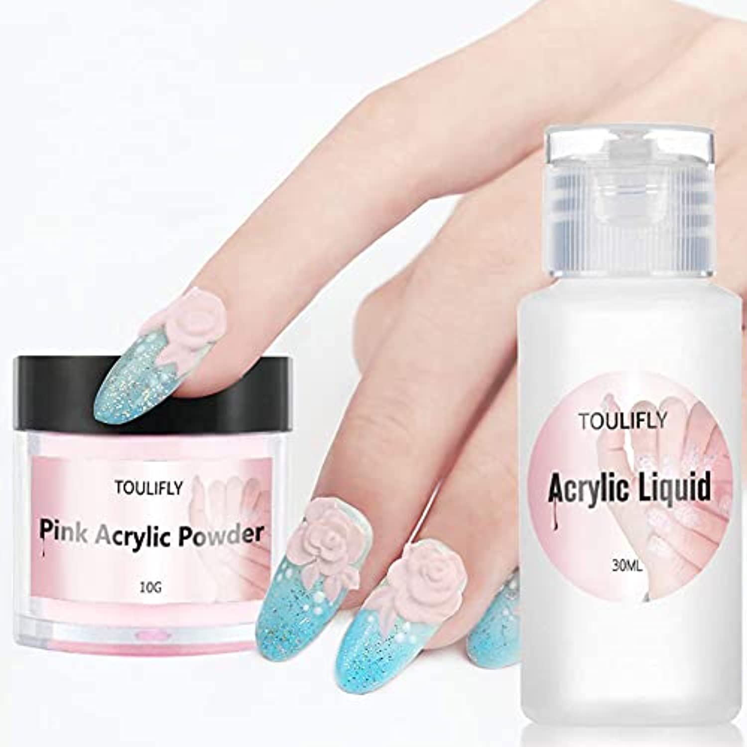 Acrylic Powder and Liquid,Acrylic Nail Starter Kit,Nail Acrylic Powder and Liquid Set,For Nail Carving Professional Manicure Set,Acrylic Liquid,Octagonal Glass(Liquido:30ml,Powder:10g)