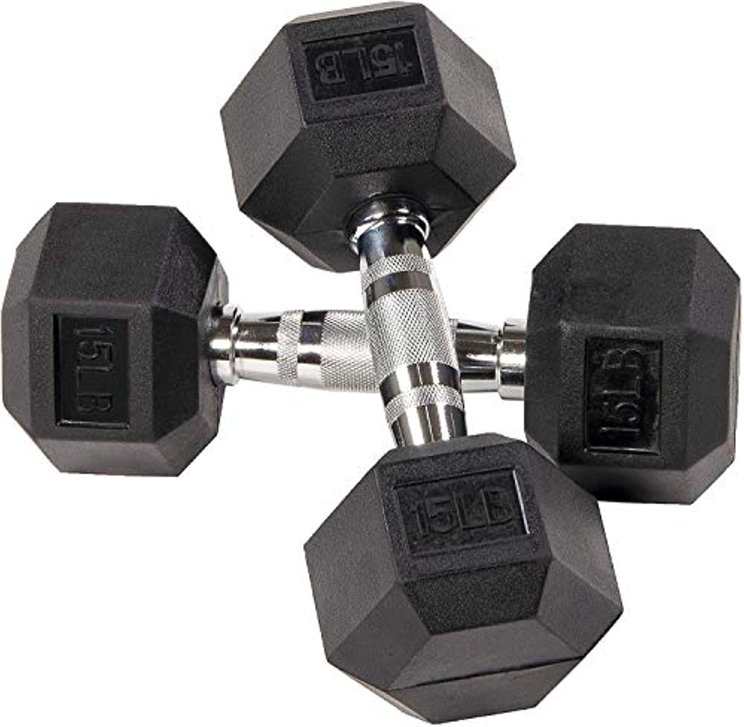 HulkFit Rubber Encased Hex Dumbbells, 15lb Pair , Black