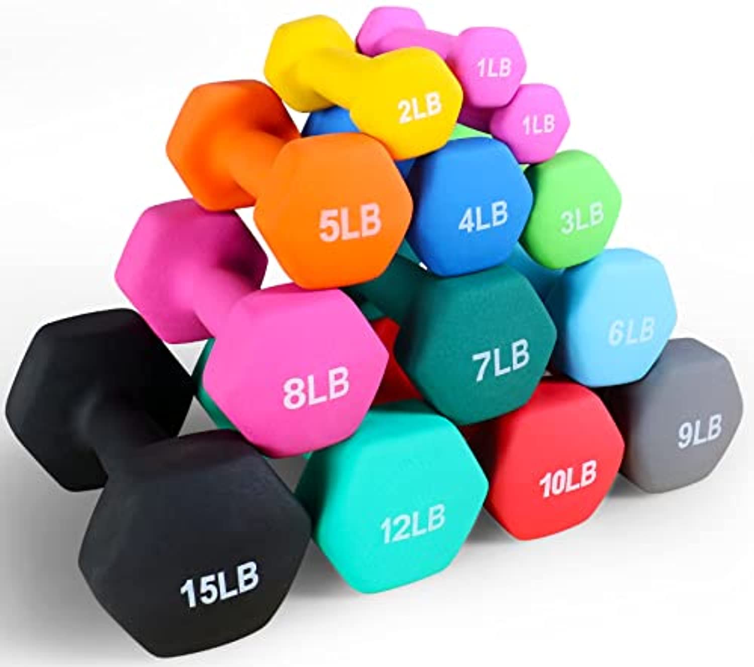 BalanceFrom Neoprene Dumbbell Hand Weights, Anti-Slip, Anti-roll, Hex Shape Colorful, Pair or Set with Stand