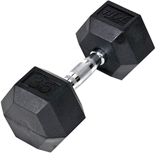 JFIT Rubber Hex Dumbbell - 15 Size, Single and Pair Options, 4-50lbs - Shaped Heads Prevent Rolling and Injury - Ergonomic Hand Weights for Exercise, Therapy, Muscle, Strength and Weight Training