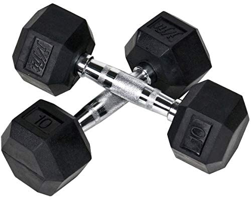 JFIT Rubber Hex Dumbbell - 15 Size, Single and Pair Options, 4-50lbs - Shaped Heads Prevent Rolling and Injury - Ergonomic Hand Weights for Exercise, Therapy, Muscle, Strength and Weight Training