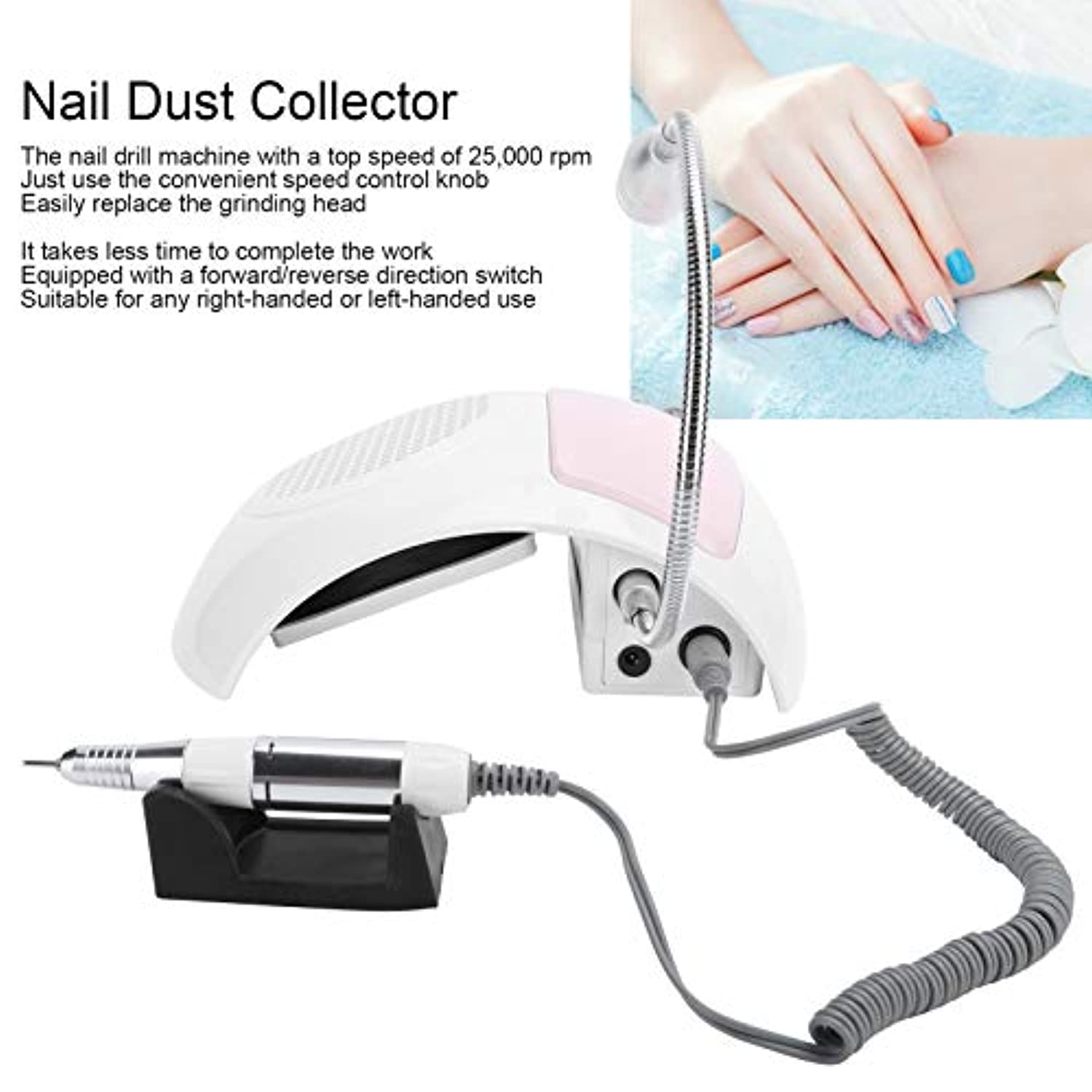 Nail Dust Collector, 80W 3 in 1 Nail Drill, Nail Polishing Machine Manicure Tool 25,000 Rpm LED Lamp for Nail Salon Home Use(U.S. regulations)