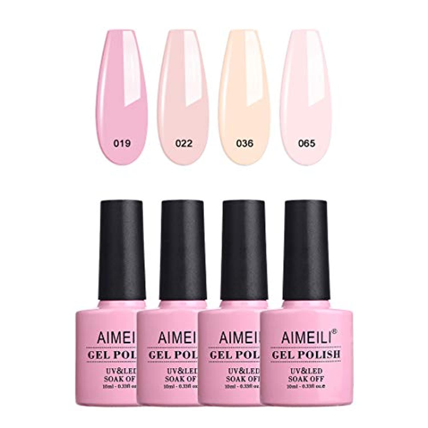 AIMEILI Soak Off U V LED Nude Gel Nail Polish Natural Sheer Pink Nail Polish Gel Set Of 4pcs X 10ml - Kit Set 17