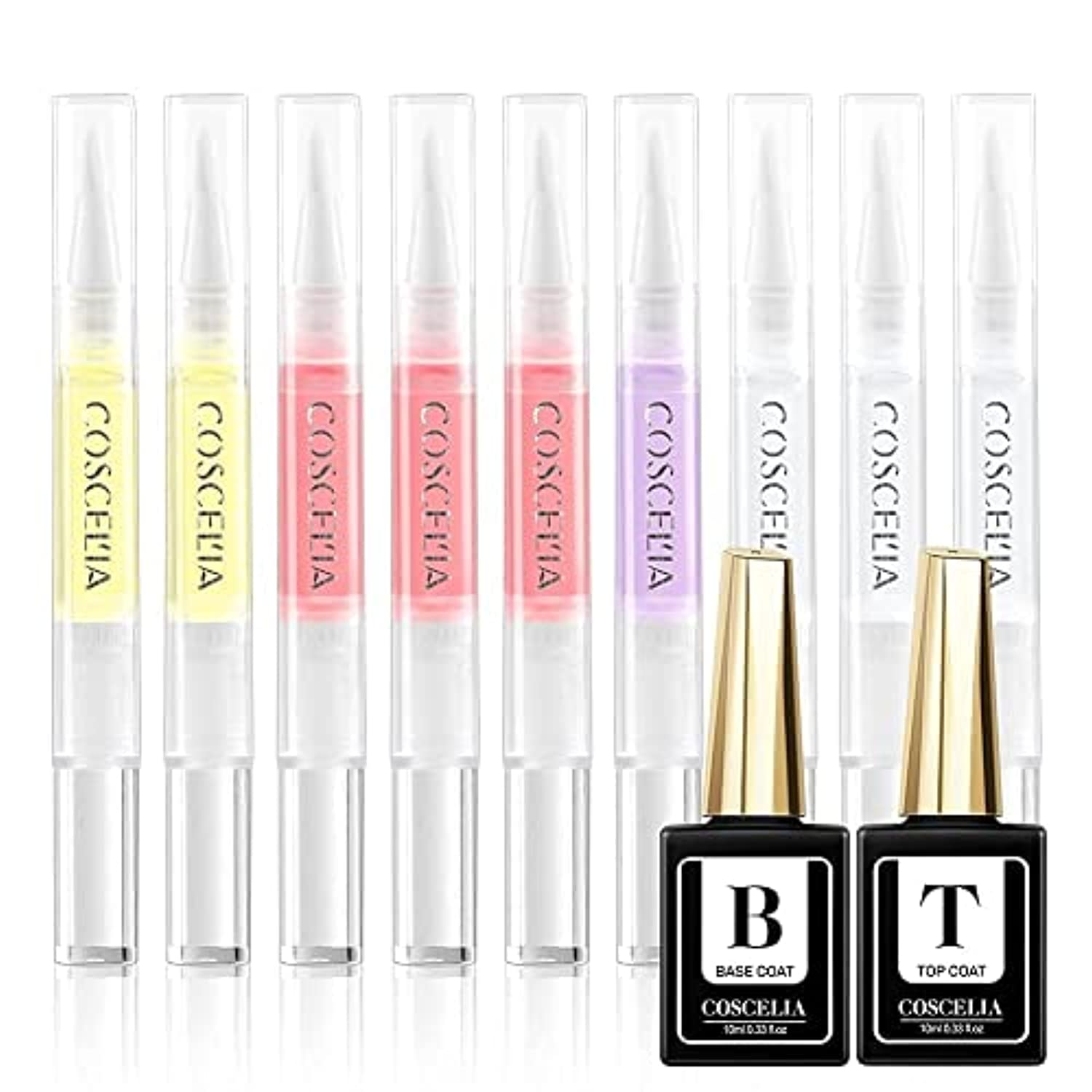 9pcs Cuticle Oil Pen Bulk Nail Nutrition Oil for Nails and Base Coat Set