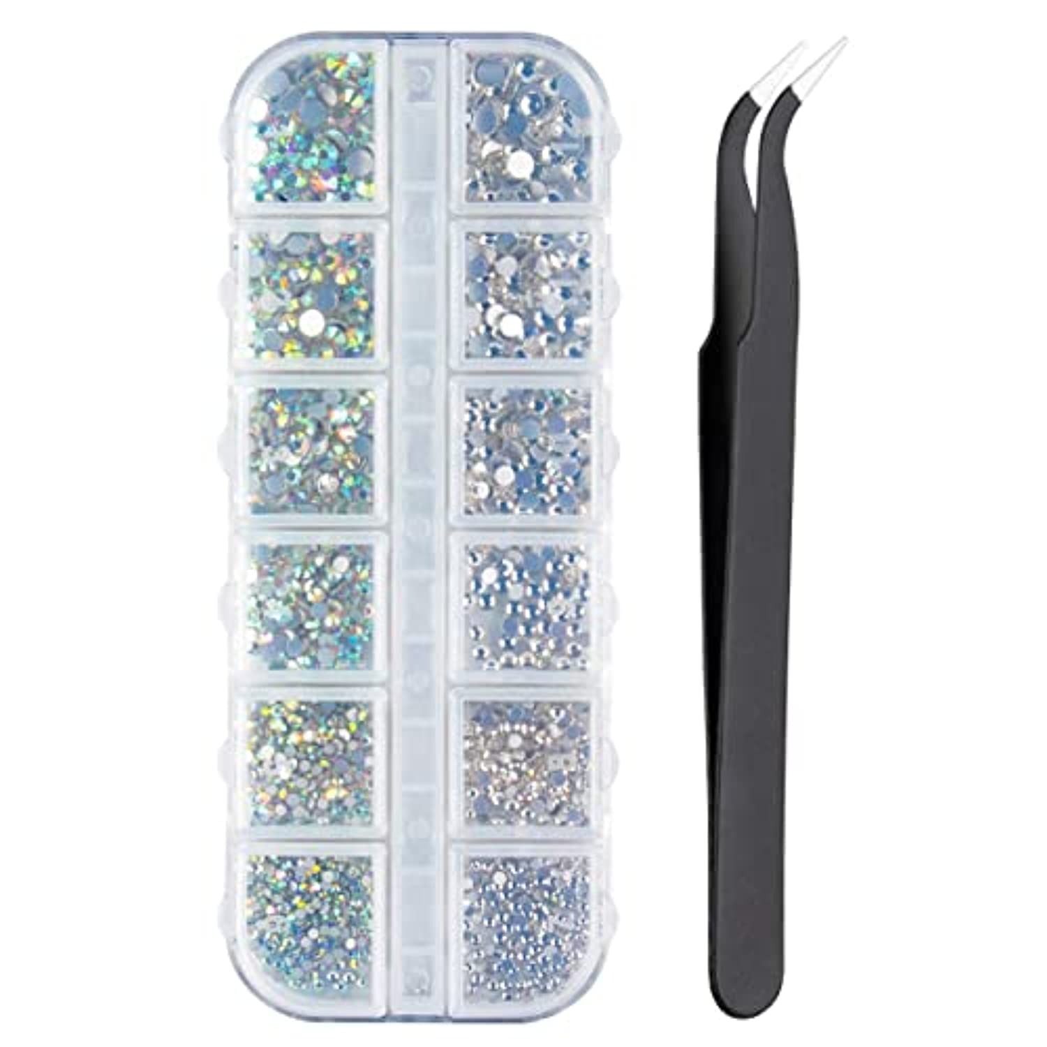 Crystals AB Nail Art Rhinestones Decorations Nail Stones for Nail Art Supplies and Clear Crystal Rhinestones with Pick Up Tweezer and Rhinestone Picker Dotting Pen