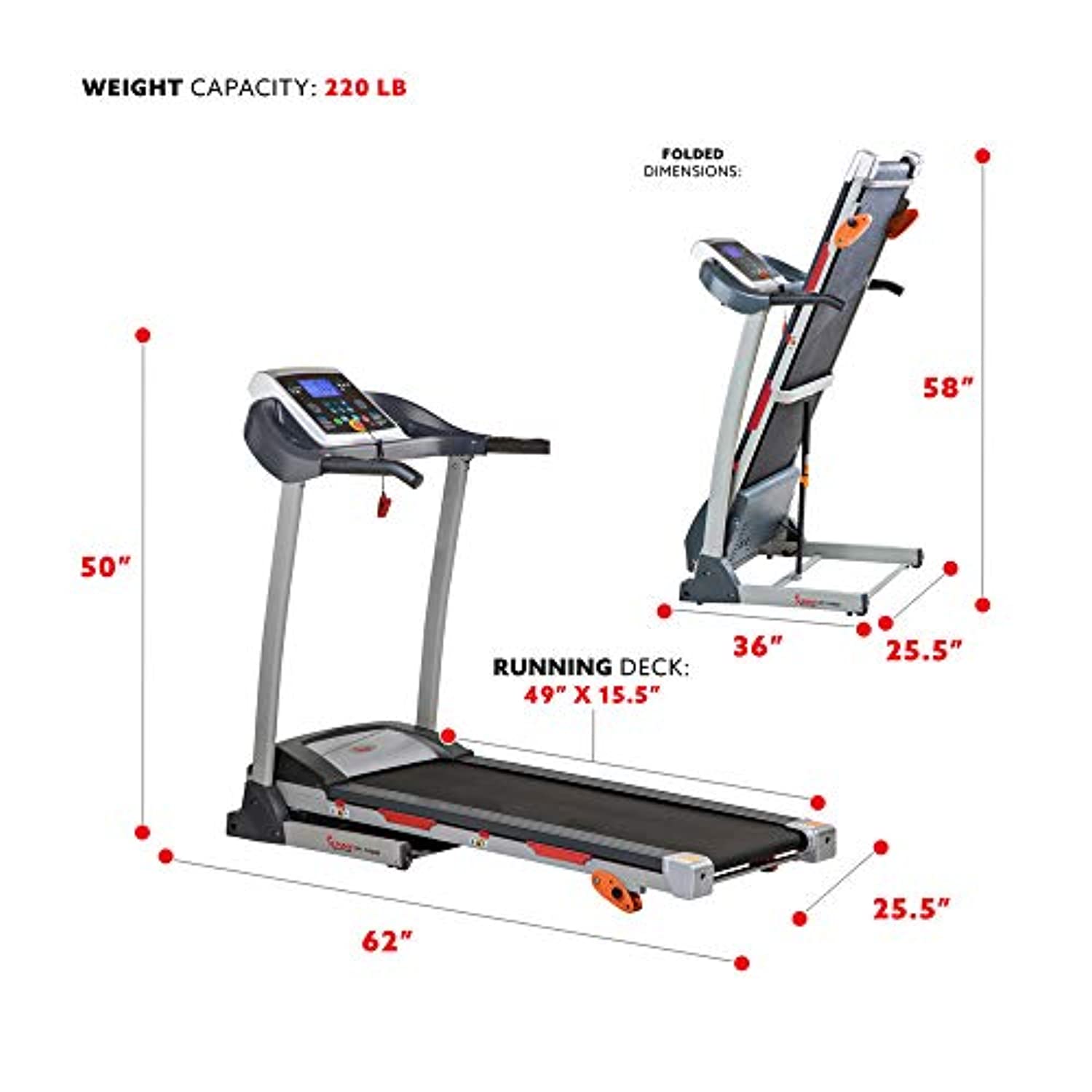 Sunny Health & Fitness Folding Treadmill with Device Holder, Shock Absorption and Incline