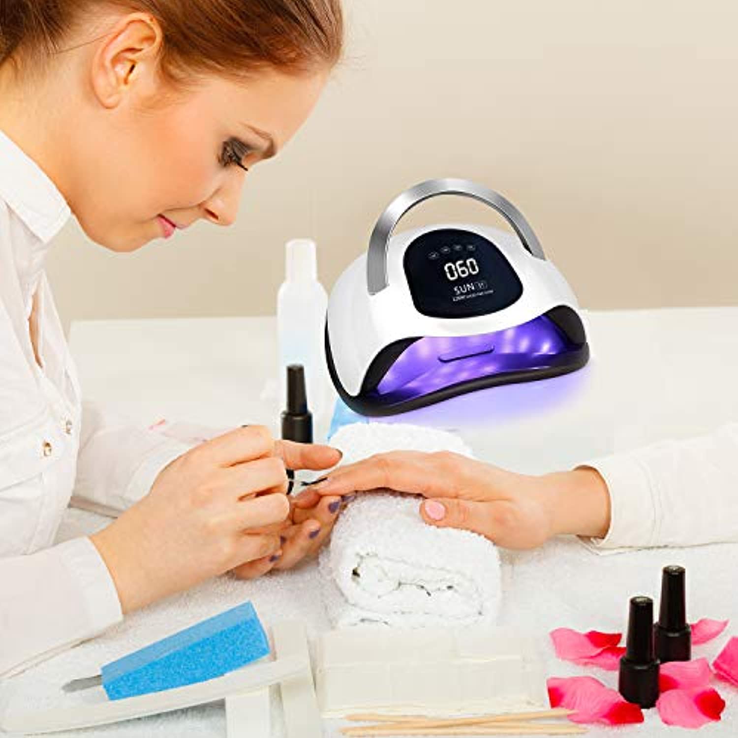 126W UV LED Nail Lamp, Hirsrian Handle Nail Dryer with 4 Timers Professional Nail Polish Curing Lamp Art Tools with Automatic Sensor