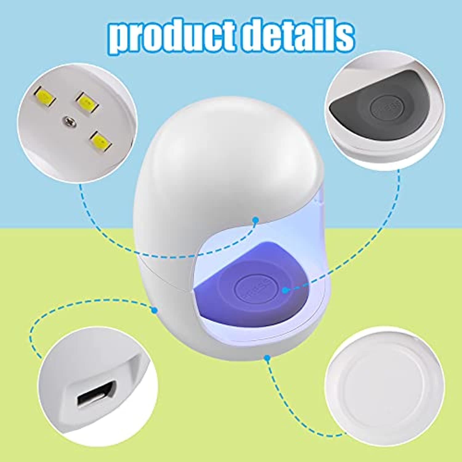 2 Pieces Mini UV Led Nail Lamp Light for Gel Nails Cute Egg Nail Lamps White Portable Nail Dryers 3 Nail Peeler Scrapers 3 Double Side Nail Files 100 Transparent Fake Nails for Women Girls