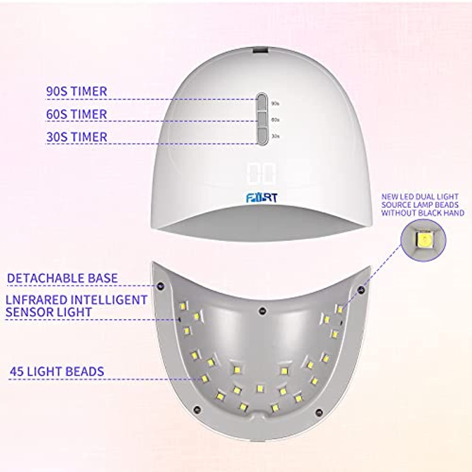 UV Gel Nail Lamp, FORT 36W LED Nail Dryer Light for Gel Polish, Smart Timer Sensor and LCD Display Suitable for Home, Salon