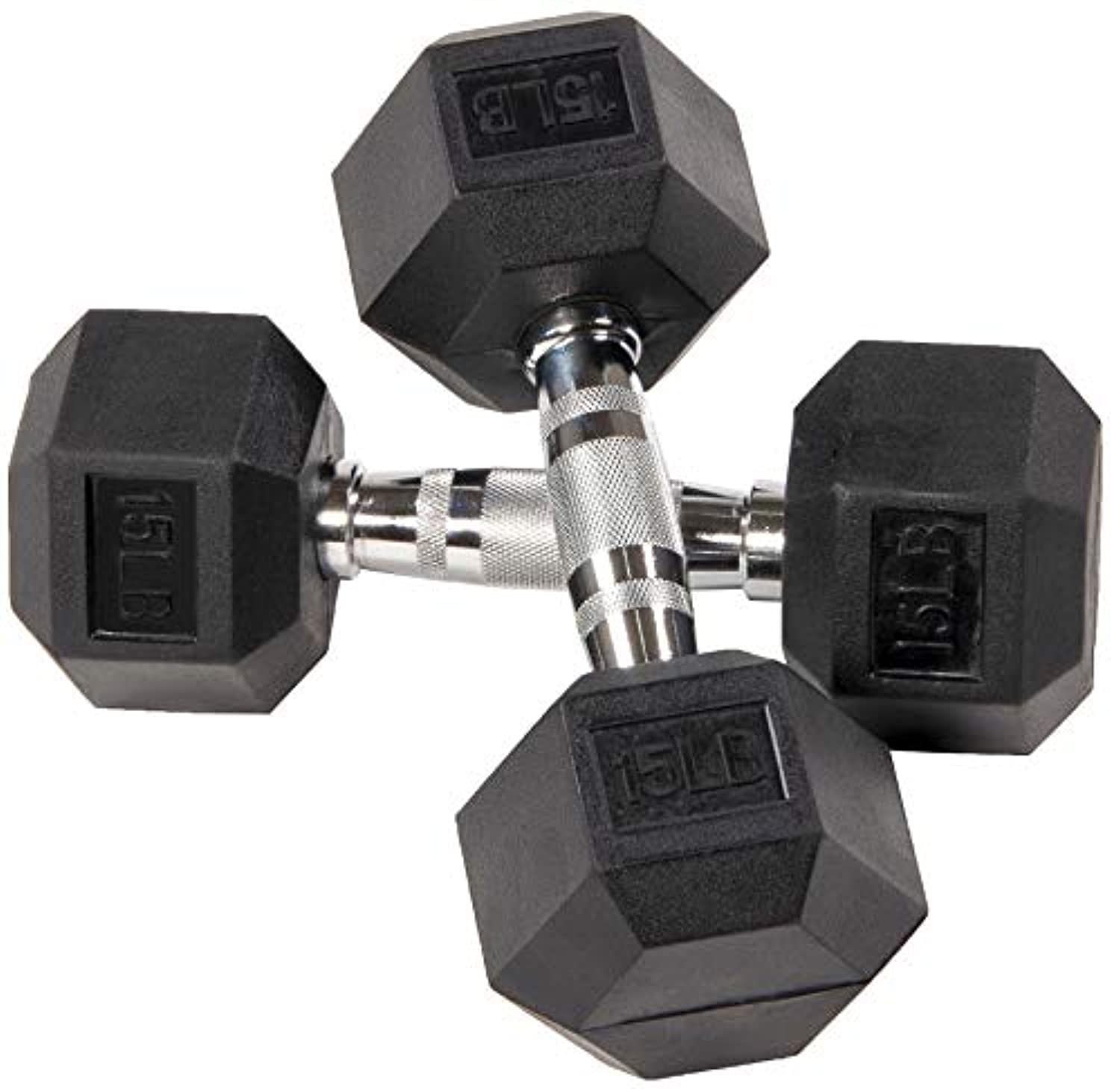 BalanceFrom Rubber Encased Hex Dumbbell in Pairs, Singles or Set with Rack, 15LB Pair