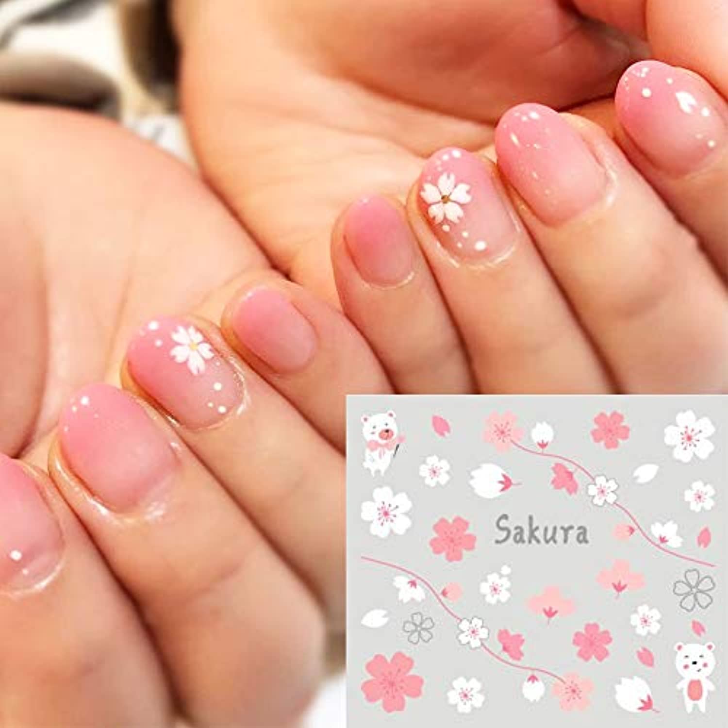 Sakura Flowers Nail Stickers Spring Water Transfer Nail Decals Cherry Blossom Nail Art Decorations Charms Nail Art Supplies Branches Leaf Petal Deer Cat Nail Design Nail Foils Tattoo for Acrylic Nail