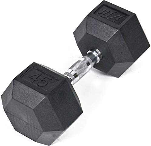 JFIT Rubber Hex Dumbbell - 15 Size, Single and Pair Options, 4-50lbs - Shaped Heads Prevent Rolling and Injury - Ergonomic Hand Weights for Exercise, Therapy, Muscle, Strength and Weight Training