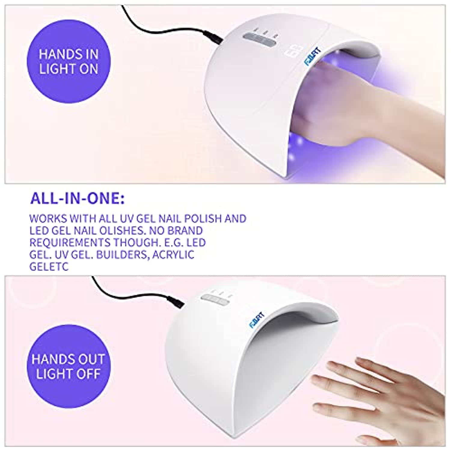 UV Gel Nail Lamp, FORT 36W LED Nail Dryer Light for Gel Polish, Smart Timer Sensor and LCD Display Suitable for Home, Salon