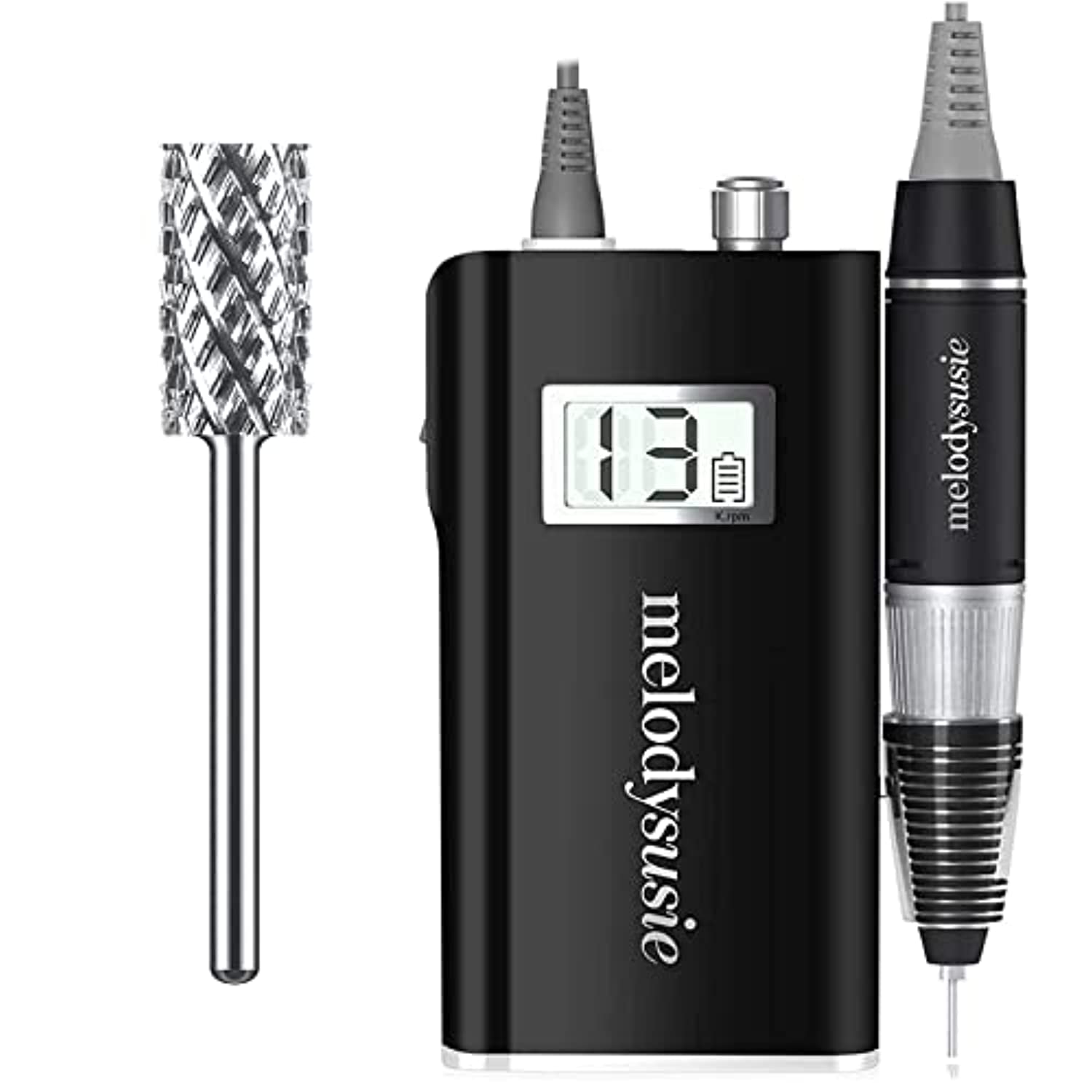 MelodySusie Professional Rechargeable 30000 rpm Nail Drill with Professional Nail Drill Bit 4XC, Portable E-File with Long Life Battery, Electric Tool for Acrylic Nail Natural Extension Poly Nail Gel