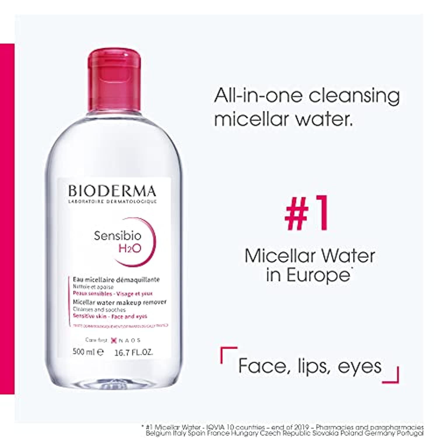 Bioderma - Sensibio - H2O Micellar Water - Makeup Remover Cleanser - Face Cleanser for Sensitive Skin