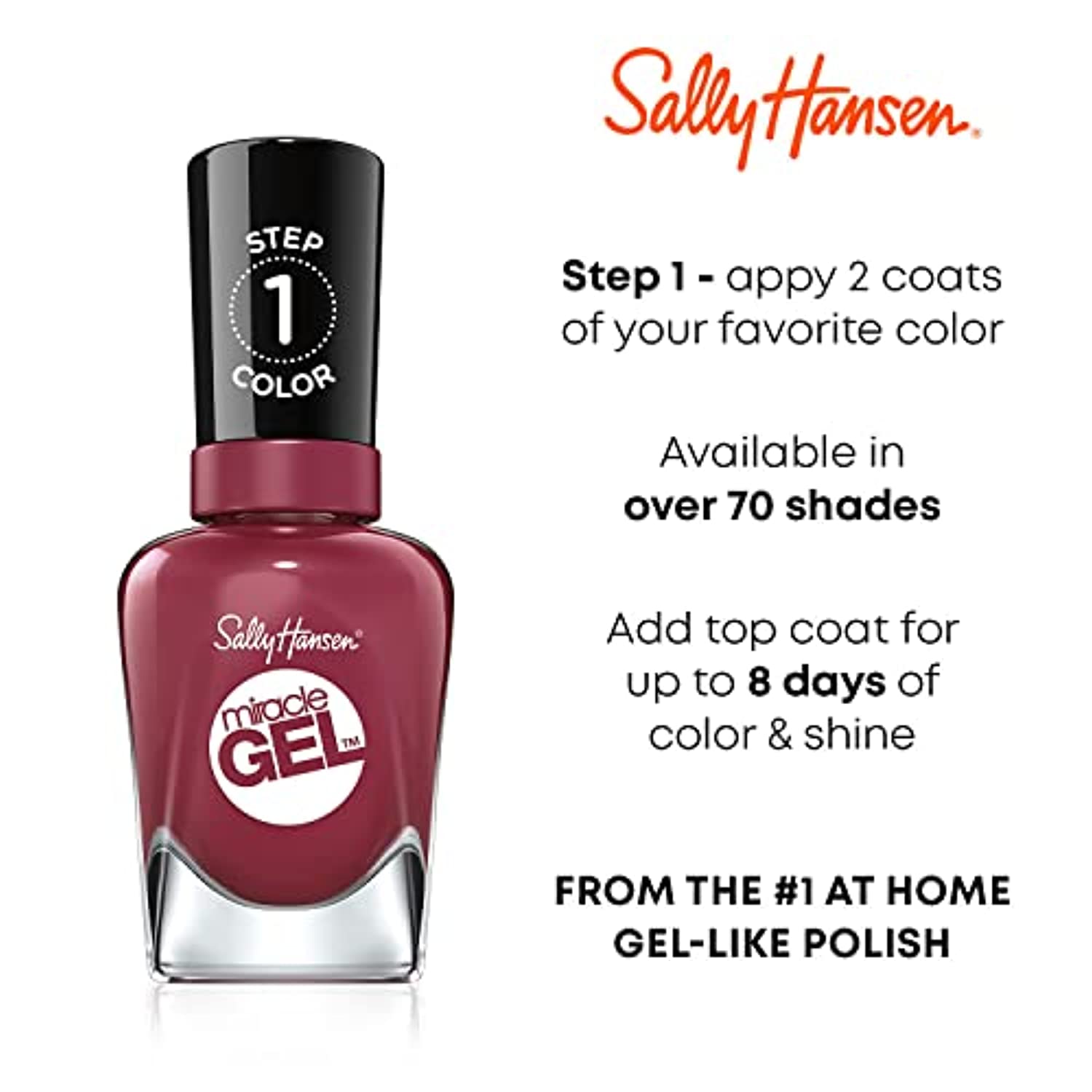 Sally Hansen Miracle Gel Nail Polish Shiny Top Coat, 101 Miracle Gel 3.0 Shiny Top Coat, 0.5 Fl Ounce