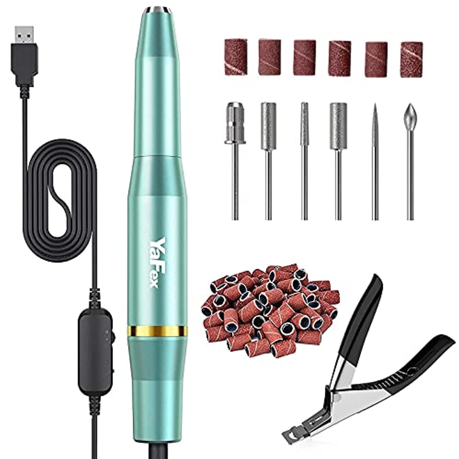 Electric Nail Drill Kit, YaFex Professional Acrylic Nail File Portable Manicure Pedicure Drill Set for Acrylic Gel Nails with False Nail Clipper, Drill Bits Kit and Sanding Bands with Nail Drill Case