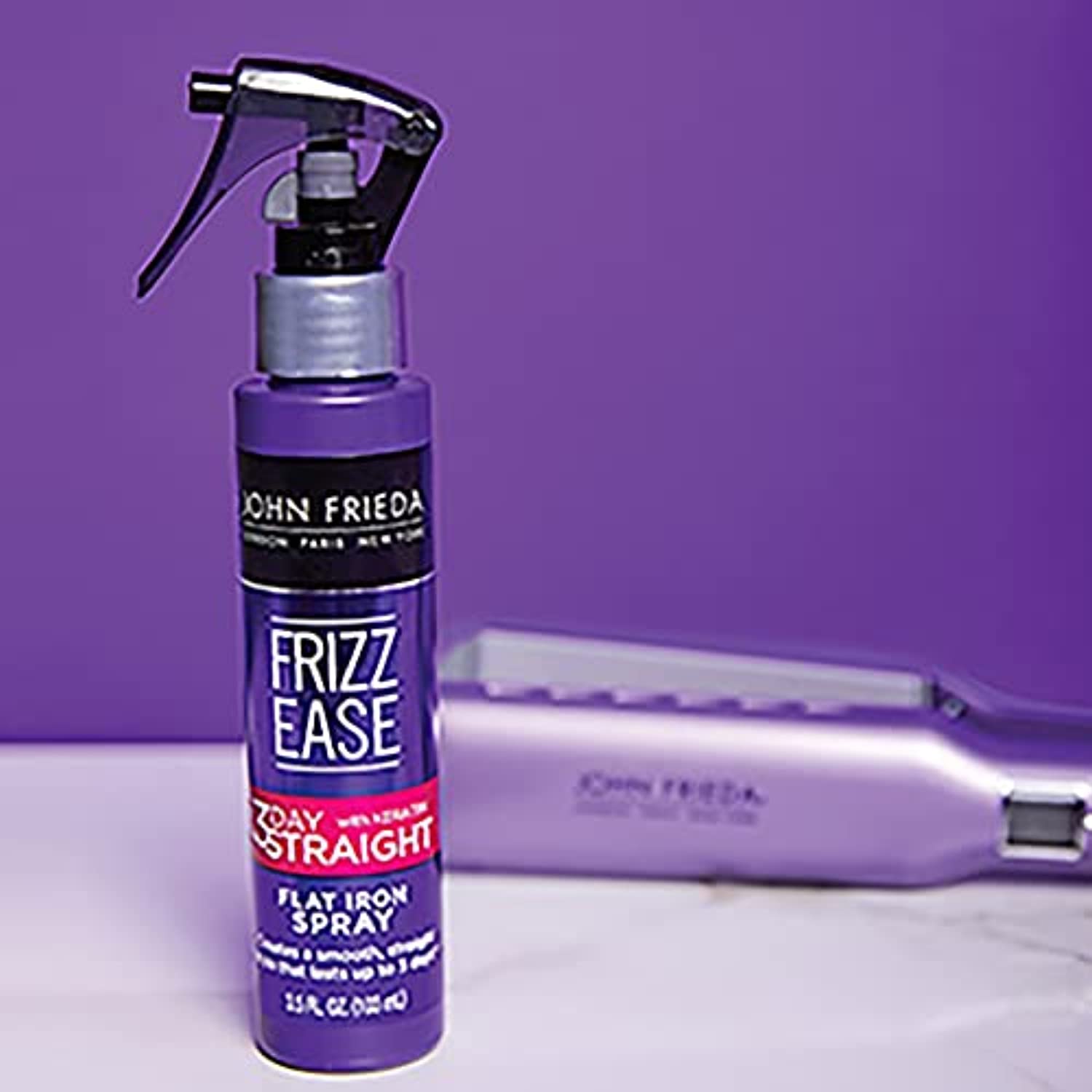 John Frieda Frizz Ease 3-day Flat Iron Spray, Keratin Infused Straightening Spray, Anti Frizz Heat Protectant for Curly Hair, 3.5 Ounce