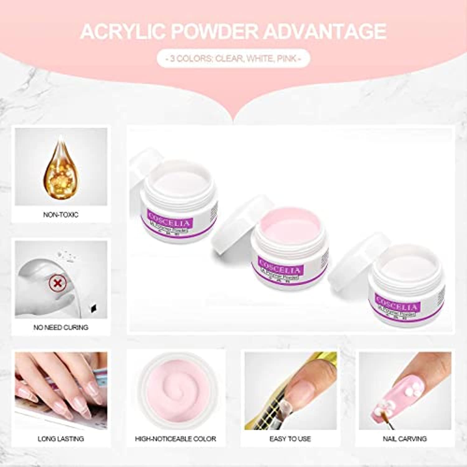 Acrylic Nail Kit with Everything for Beginners and Nail Primer Nail Prep Tempered Gel Top Coat Set