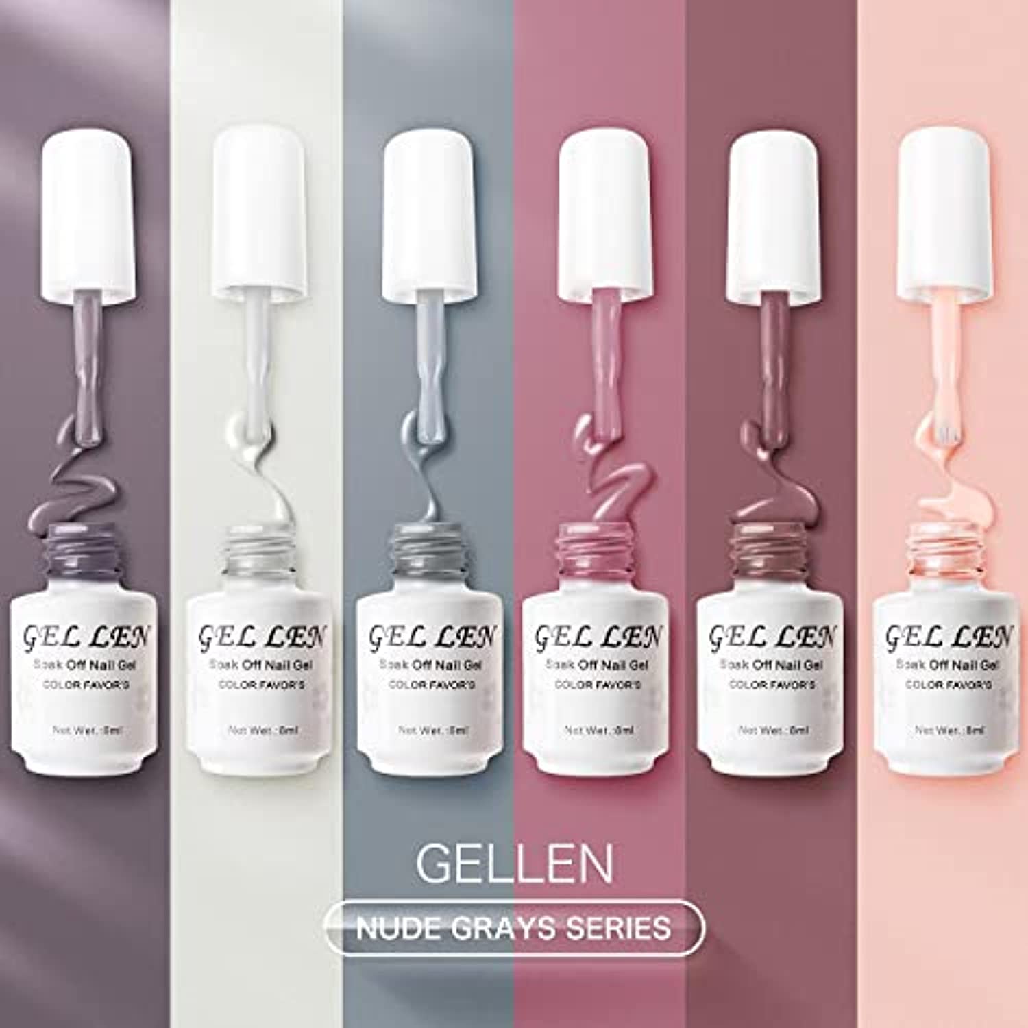 Gellen Gel Nail Polish Kit- Nude Grays 6 Colors, Popular Nail Art Design Classic Pastels Natural Shades Gel Polish Home Gel Manicure Set