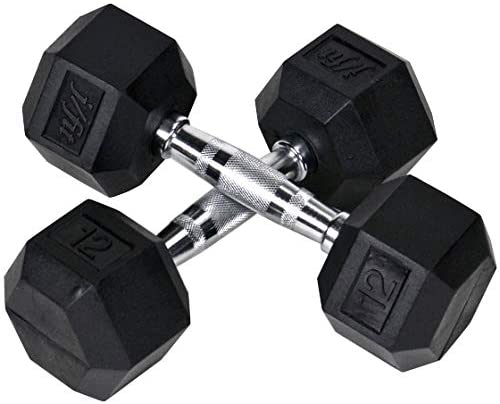 JFIT Rubber Hex Dumbbell - 15 Size, Single and Pair Options, 4-50lbs - Shaped Heads Prevent Rolling and Injury - Ergonomic Hand Weights for Exercise, Therapy, Muscle, Strength and Weight Training