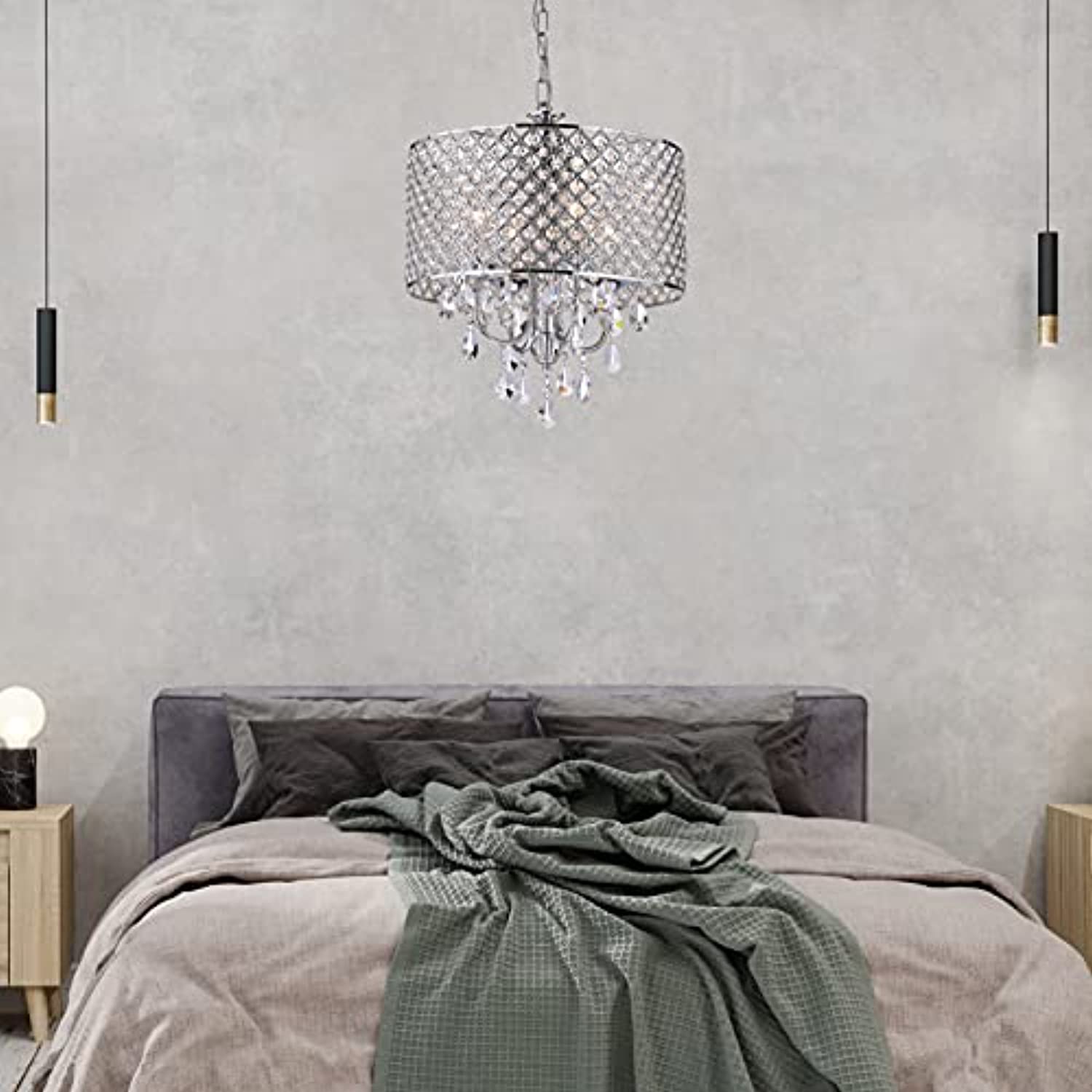 EDVIVI Marya Drum Crystal Chandelier, 4 Lights Glam Lighting Fixture with Chrome Finish, Adjustable Ceiling Light with Round Crystal Drum Shade, Dining Room Light for Living Room, Bedroom, Kitchen