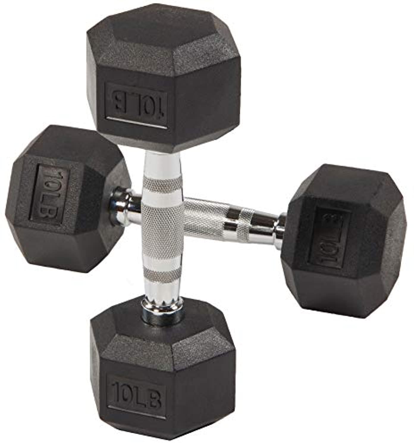 BalanceFrom Rubber Encased Hex Dumbbell in Pairs, Singles or Set with Rack, 10LB Pair