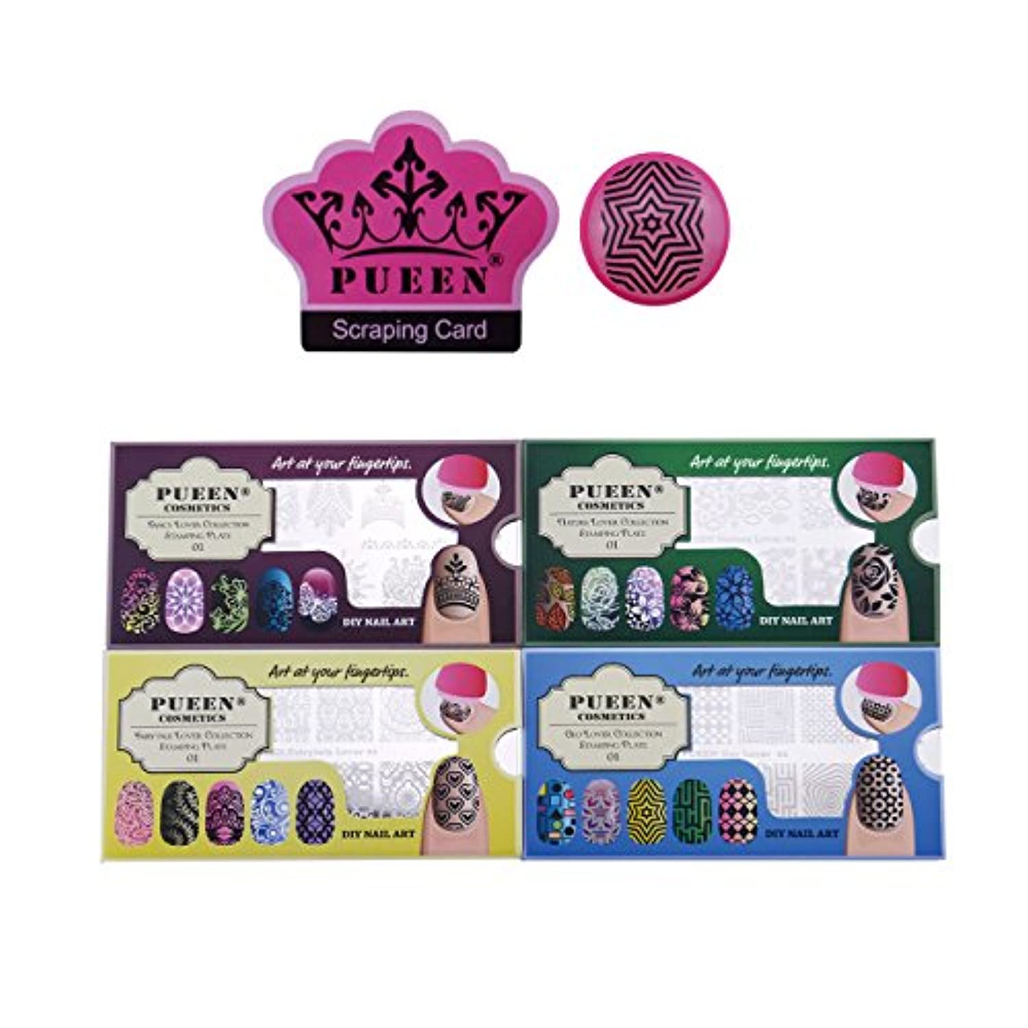 PUEEN Nail Art Stamping LOVE BOX I - 4 Lover Collection Plates - 125x65mm Unique Nailart Polish Stamping Manicure Image Plate Accessories Kit - BH000576