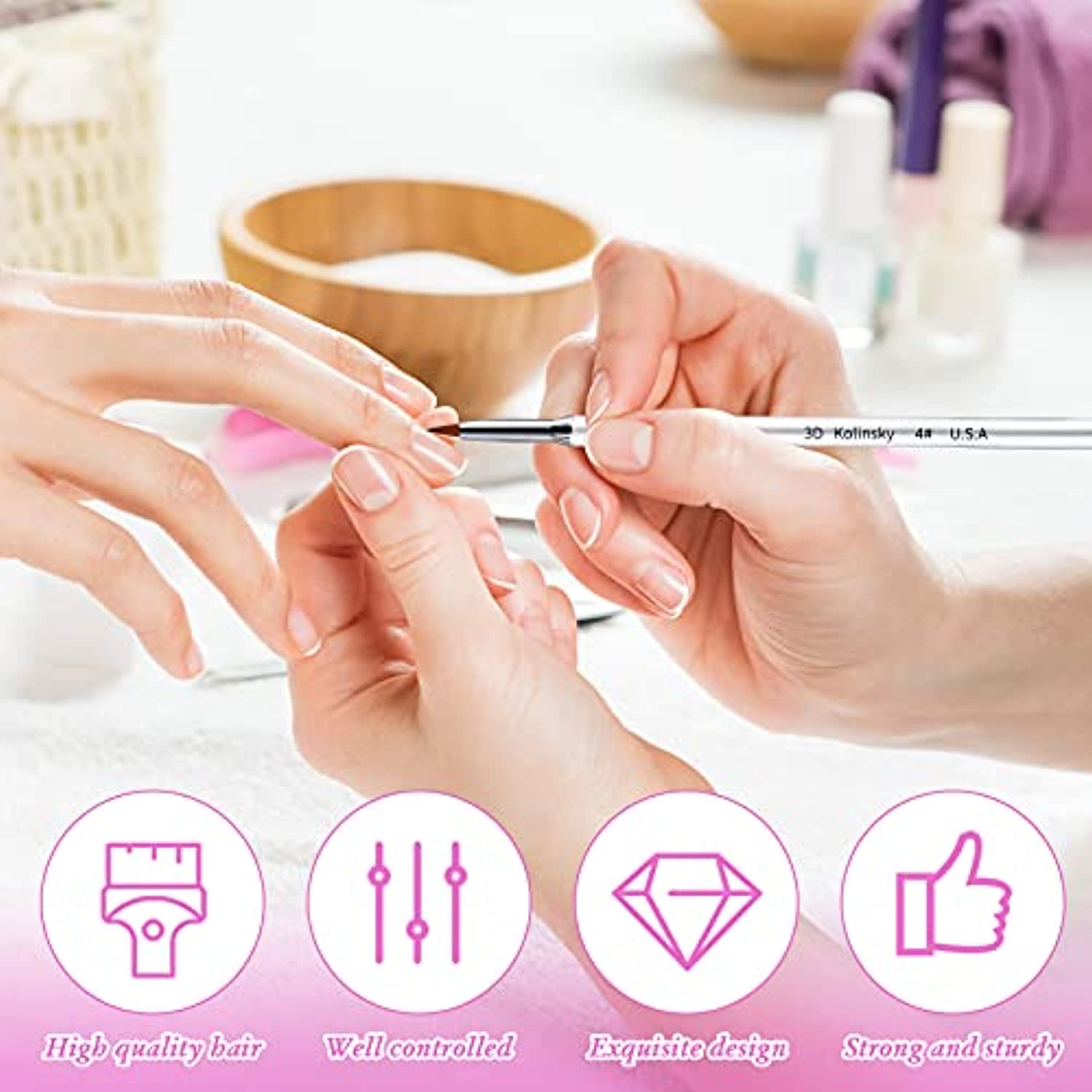 Mifoci 6 Pieces 3D Acrylic Nail Brush for Nails Art 3D Nail Art Brush Kolinsky Acrylic Brush Painting Brush Pen Set Silver Metal Nail Lining Brush for Nail Art Nail Salon Size 2/4/5