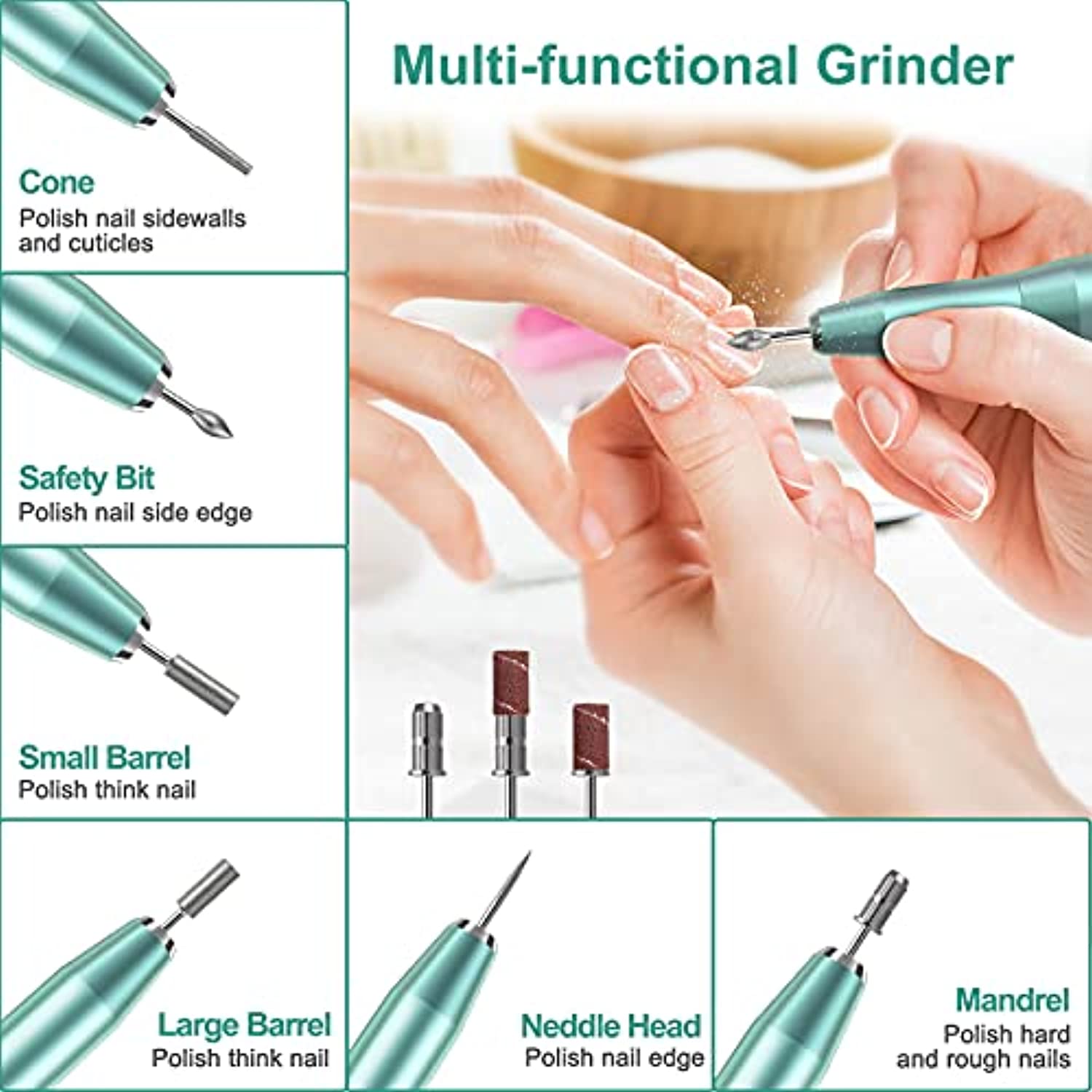 Electric Nail Drill Kit, YaFex Professional Acrylic Nail File Portable Manicure Pedicure Drill Set for Acrylic Gel Nails with False Nail Clipper, Drill Bits Kit and Sanding Bands with Nail Drill Case