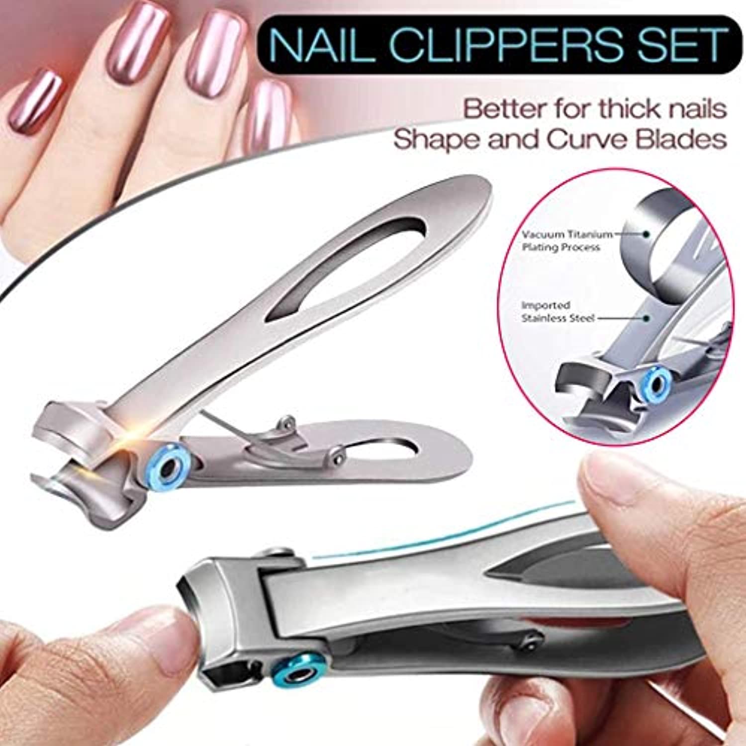 15mm Wide Jaw Opening Toenail Clipper,Ergonomics Finger Cutter Trimmer for Thick Nails,Oversized Stainless Steel Fingernail Clippers for Ingrown for Men,Tough Nails,Seniors,Adults (Silver)