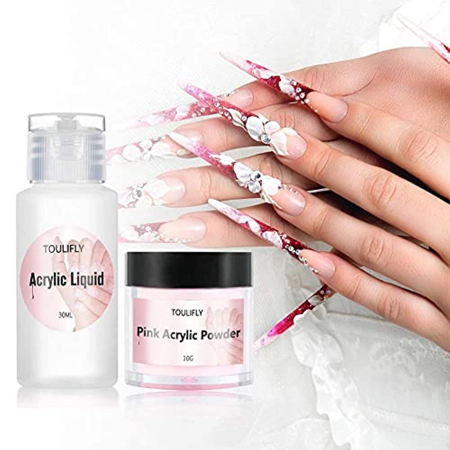 Acrylic Powder and Liquid,Acrylic Nail Starter Kit,Nail Acrylic Powder and Liquid Set,For Nail Carving Professional Manicure Set,Acrylic Liquid,Octagonal Glass(Liquido:30ml,Powder:10g)