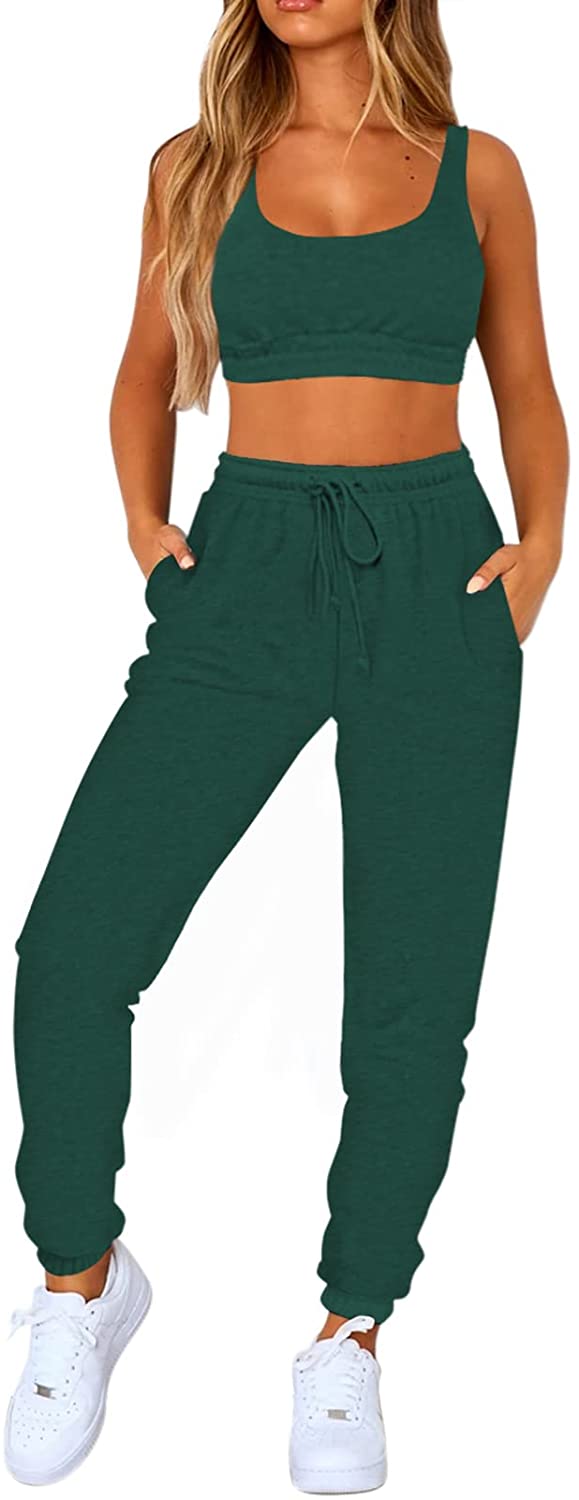 Linsery Women Bra and Sweatpants Sweatsuit Sets Crop Tank Joggers 2 Piece Tracksuit Sport Outfits