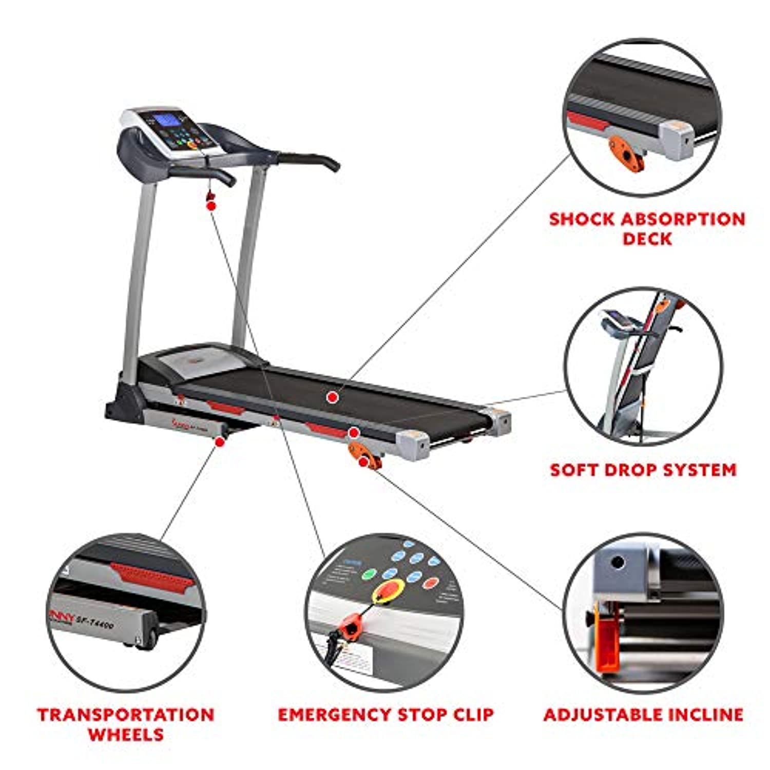 Sunny Health & Fitness Folding Treadmill with Device Holder, Shock Absorption and Incline