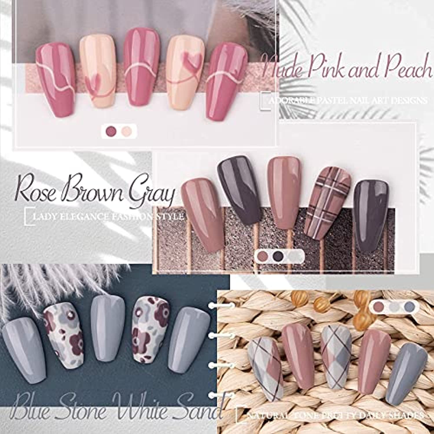 Gellen Gel Nail Polish Kit- Nude Grays 6 Colors, Popular Nail Art Design Classic Pastels Natural Shades Gel Polish Home Gel Manicure Set