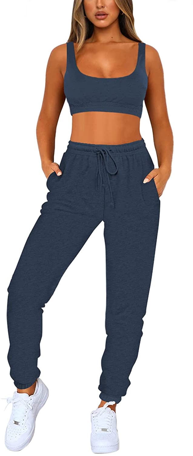 Linsery Women Bra and Sweatpants Sweatsuit Sets Crop Tank Joggers 2 Piece Tracksuit Sport Outfits