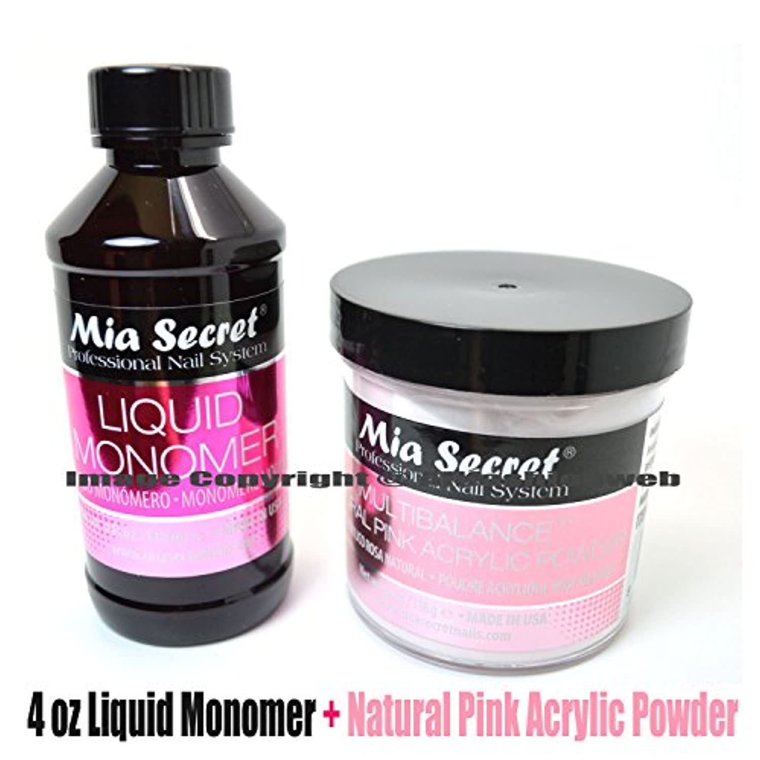 MIA SECRET 4oz LIQUID MONOMER + 4oz NATURAL PINK ACRYLIC POWDER NAIL ART SYSTEM