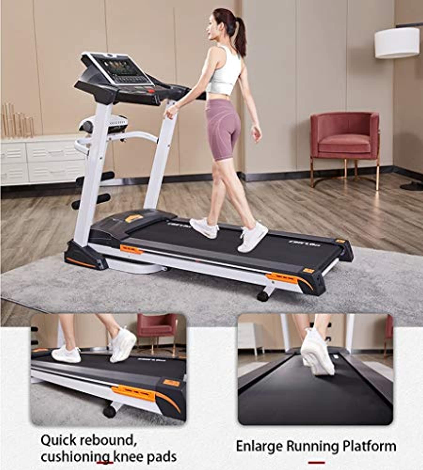 TOE Multifunctional Treadmill with Massage 2.0HP Free Installation Foldable with 2 Slops Adjustment LCD Monitor Smart Bluetooth Shock Absorption Silent for Home Gym Office