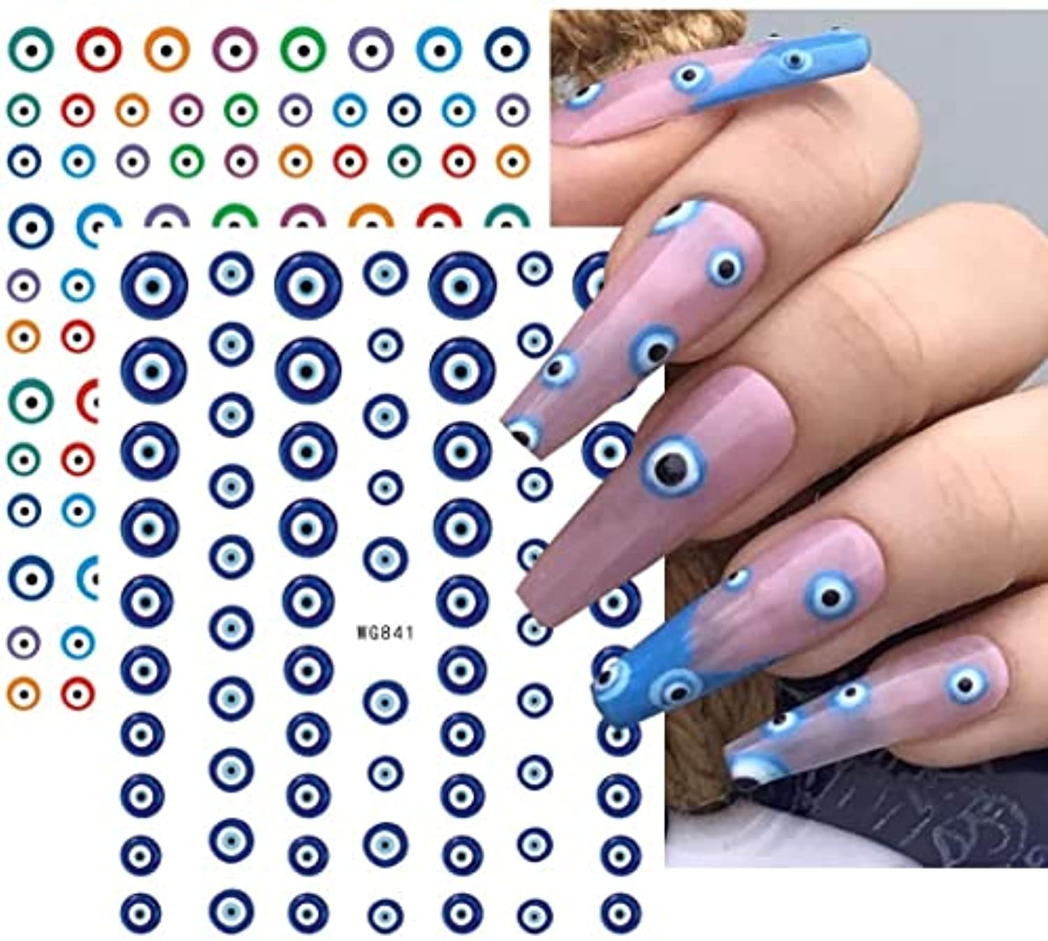 Evil Eyes Nail Art Stickers Decals 7 Sheets 3D Self Adhesive Pegatinas para U?as Turkish Blue Eye Khamsah Hand of Fatima Cartoon Design Manicure Tips Nail Decoration for Women Girls Gift