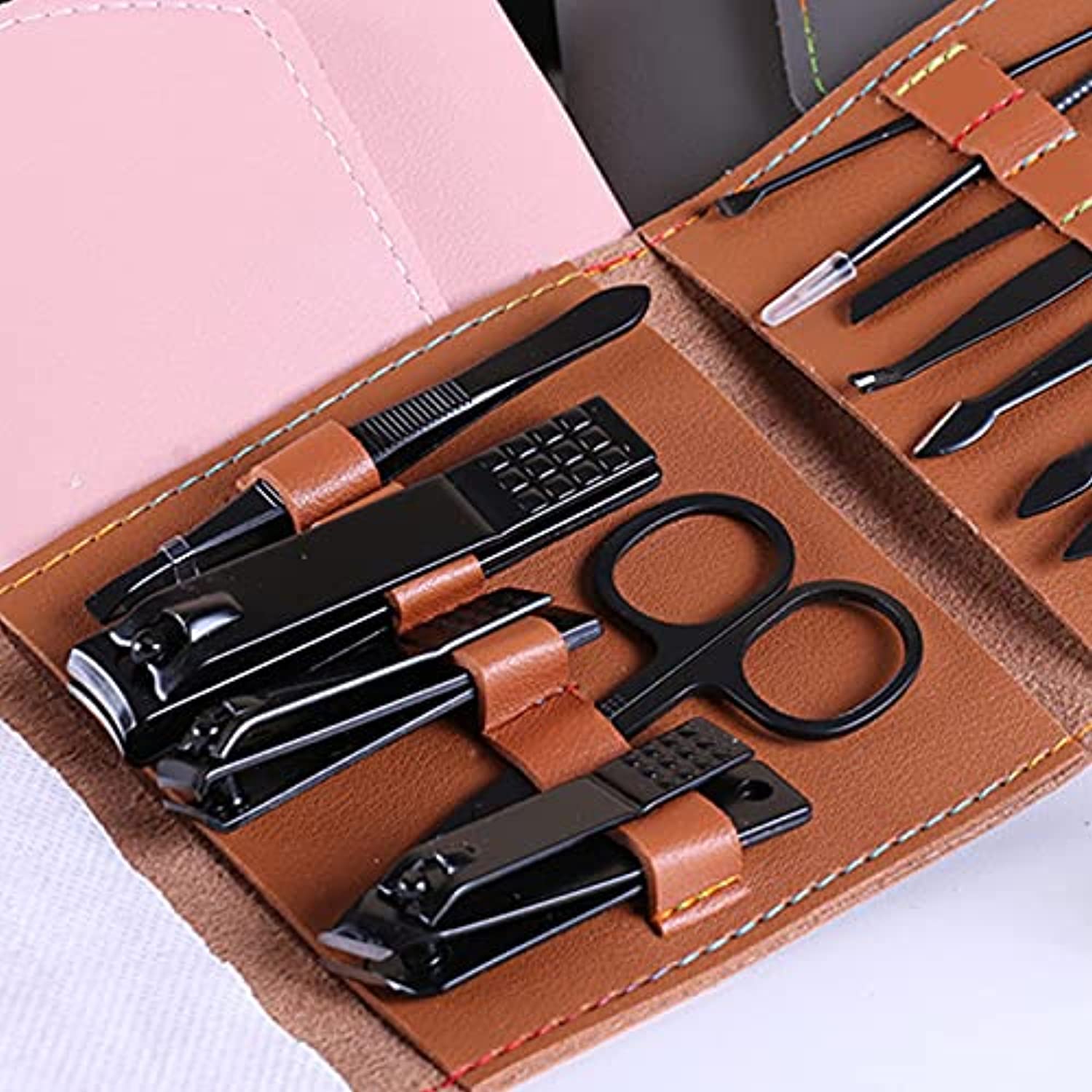 Professional Beauty Gift Bag Nail Clippers Sets High Precisio Stainless Steel Nail Cutter Pedicure Kit Nail File Sharp Nail Scissors and Nail Trimmer Clipper Manicure Pedicure Kit Fingernails (brown)