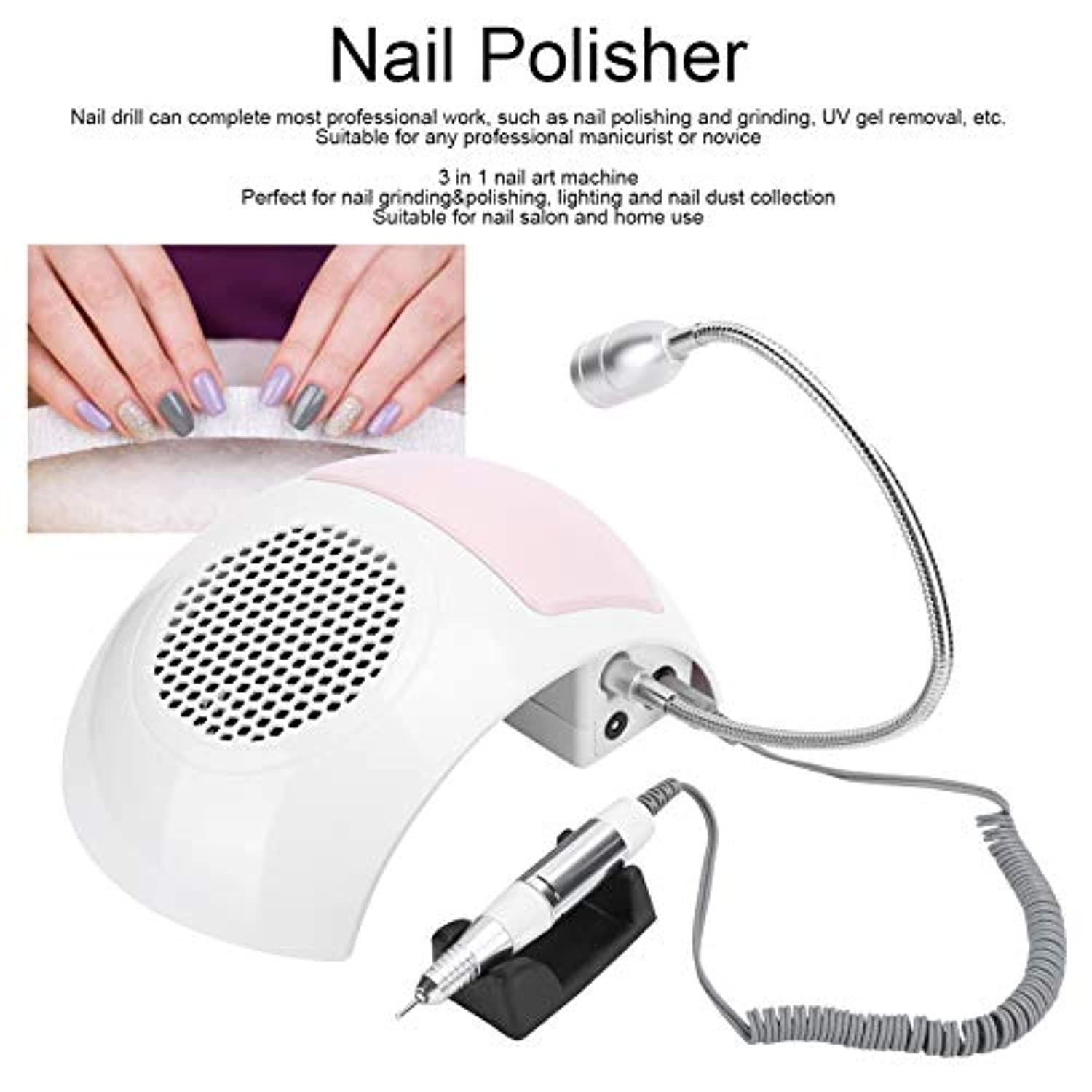 Nail Dust Collector, 80W 3 in 1 Nail Drill, Nail Polishing Machine Manicure Tool 25,000 Rpm LED Lamp for Nail Salon Home Use(U.S. regulations)