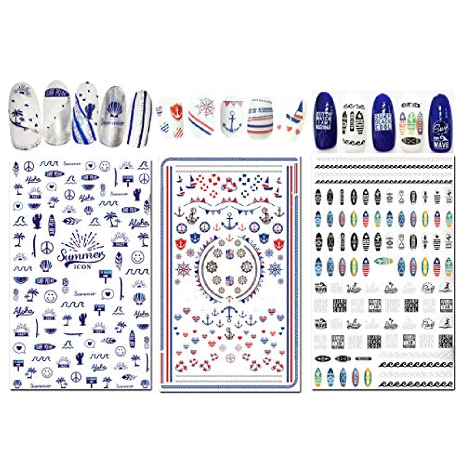 TailaiMei Summer Nail Decals Stickers, 1500+ Pcs Self-Adhesive Tips DIY Nail Art Design Stencil (12 Large Sheets)