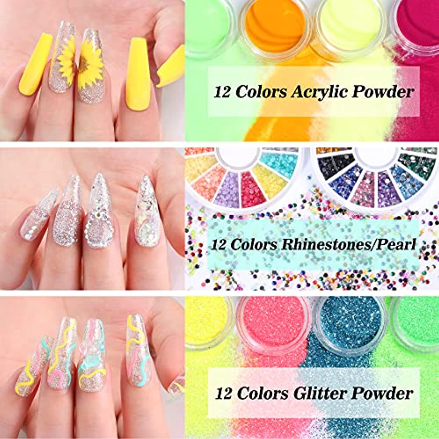 Holybo Acrylic Nail Kit, Nail Art Set Acrylic Powder Liquid Brush Glitter File French Tips Nail Art Decoration Tools Professional Manicure Set Multicolor