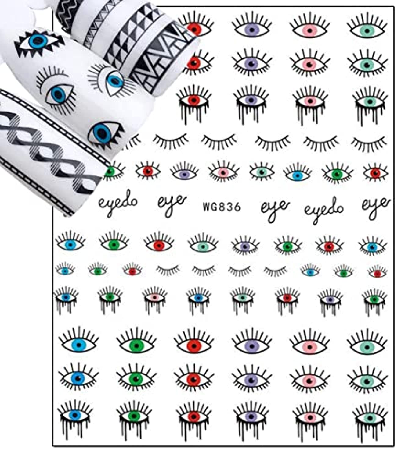 Evil Eyes Nail Art Stickers Decals 7 Sheets 3D Self Adhesive Pegatinas para U?as Turkish Blue Eye Khamsah Hand of Fatima Cartoon Design Manicure Tips Nail Decoration for Women Girls Gift