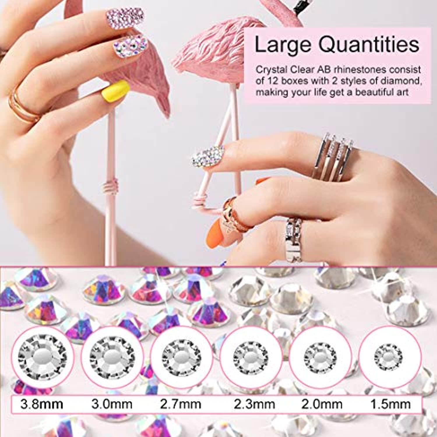 Crystals AB Nail Art Rhinestones Decorations Nail Stones for Nail Art Supplies and Clear Crystal Rhinestones with Pick Up Tweezer and Rhinestone Picker Dotting Pen